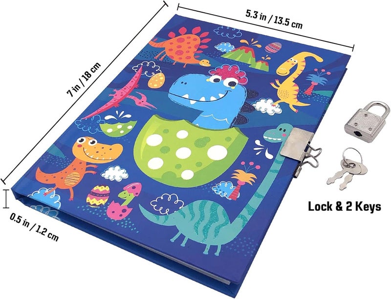 GINMLYDA Boys Diary with Lock for Kids, 7x5.25 Inches 160 Lined Pages Secret Blue Dinosaur Notebook for Kids Journal with Lock for Boys Pre School Writing Drawing Cute Kids Gifts for Birthday - Image 4