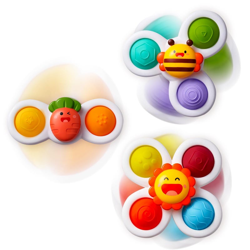 Ingooood 3PCS Suction Cup Spinner Bath Toy for 1 2 Year Old Baby Toys Spinning Top Baby Toys Sensory Toys for Toddlers 1-3 (Classic) - Image 1