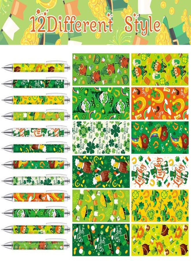 MALOKI 12 Pcs Pretty Fancy Cute Funny Pens for Women St Patricks Day Decorations Accessories Gifts Shamrock Decor Retractable Green Floral Aesthetic Pens for Irish Party Supplies Favors - Image 4