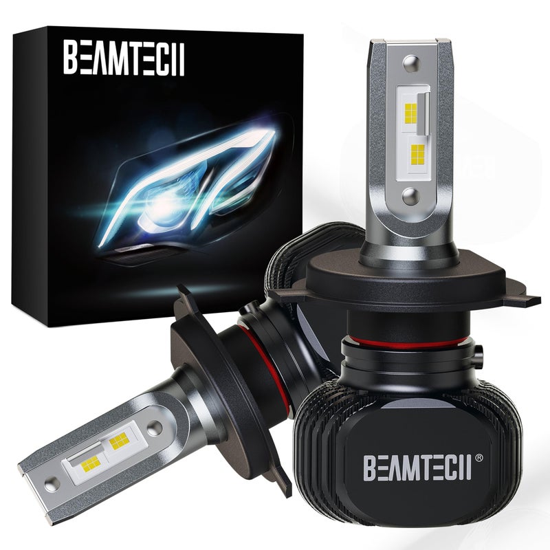 BEAMTECH H-4 Bulbs, S1 Series 900-3 Fanlsess 300% Brighter 6500K White Fog Light, 2 Bulbs - Image 1