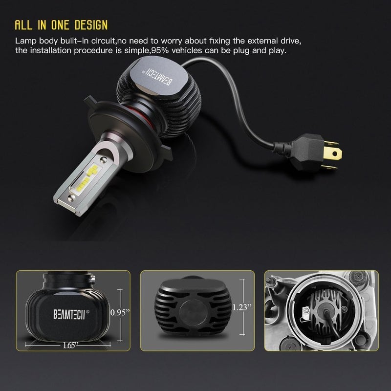 BEAMTECH H-4 Bulbs, S1 Series 900-3 Fanlsess 300% Brighter 6500K White Fog Light, 2 Bulbs - Image 5