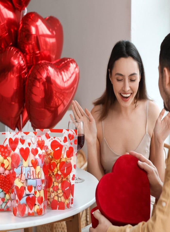 Gilprop 60 Pcs Valentines Day Clear Gift Bags Plastic Red Heart Candy Goodie Bags with Handles for Sweet Day Party Favors Classroom Gift Exchange Birthday Party Supplies - Image 4