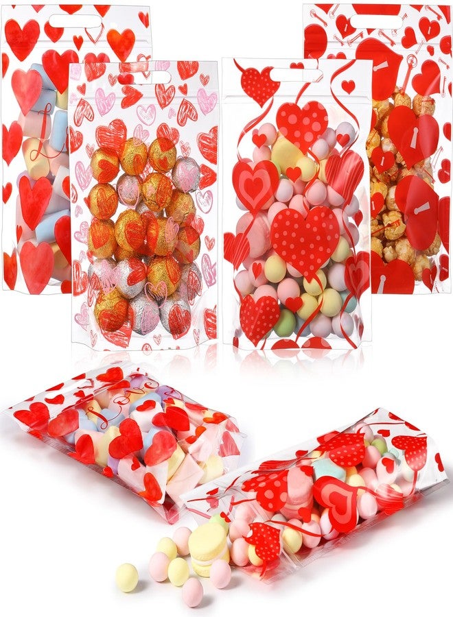 Gilprop 60 Pcs Valentines Day Clear Gift Bags Plastic Red Heart Candy Goodie Bags with Handles for Sweet Day Party Favors Classroom Gift Exchange Birthday Party Supplies - Image 1