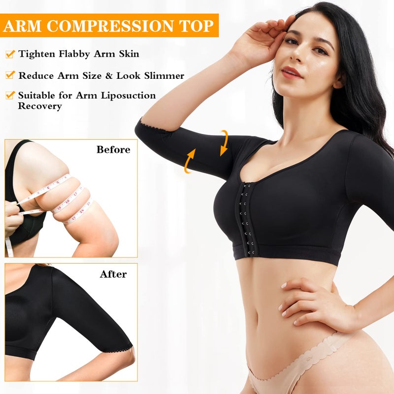 CYDREAM Women Arm Shaper Tops Slimmer Compression Sleeves Post Surgery Posture Corrector Tank Top (L, Black) - Image 2