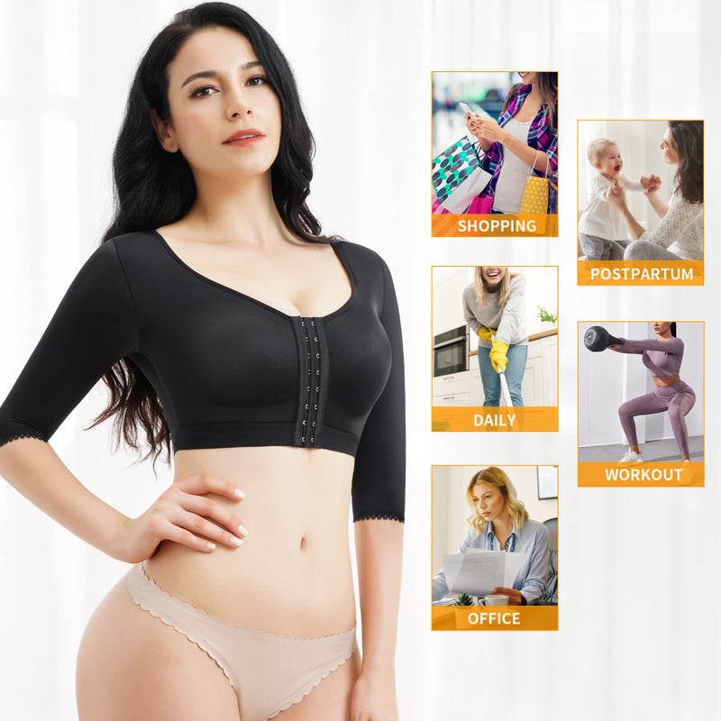 CYDREAM Women Arm Shaper Tops Slimmer Compression Sleeves Post Surgery Posture Corrector Tank Top (L, Black) - Image 5