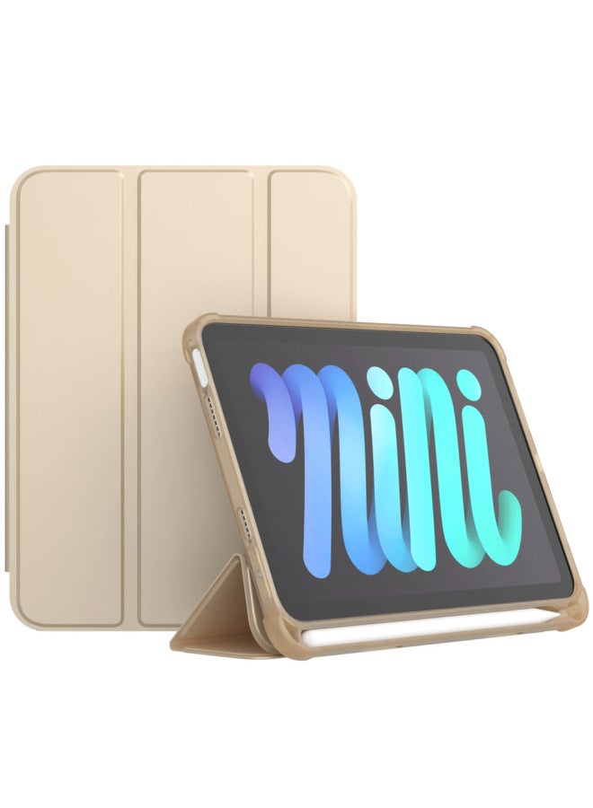 Suitable For Ipadmini6 Pen Slot Protective Sleeve 10.2 Honeycomb Drop-proof Pen Slot Soft Case 9.7PU Tri-fold Silicone Leather Case-Color:Gold/Gold-Applicable Model:mini6 2021