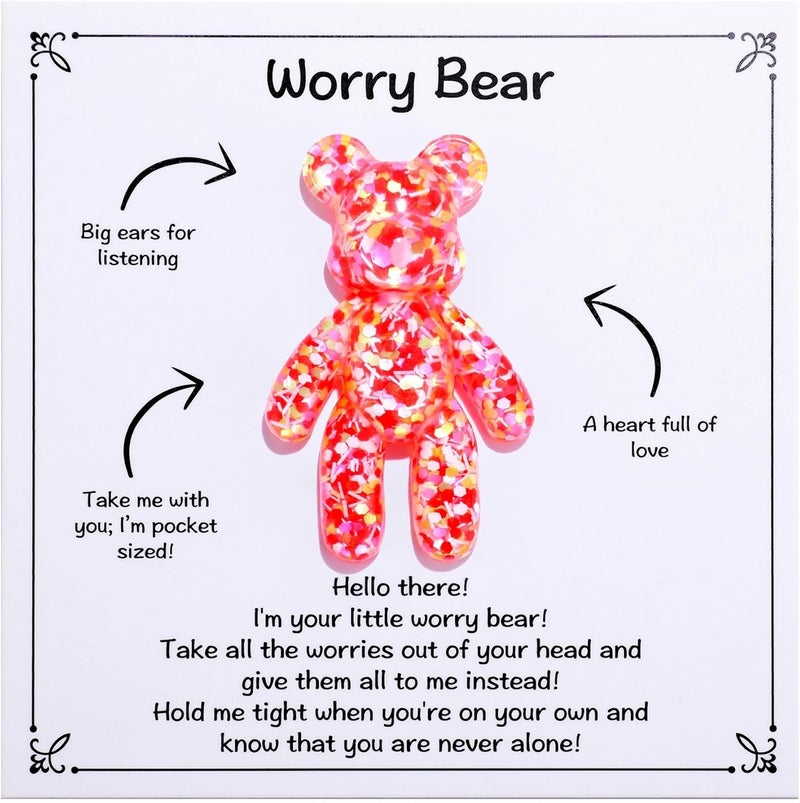 Aesnefe Pocket Bear Hug, Anxiety Relief Gifts, Mental Health Positivity Gift, Autism Fidget Gift, Stress Relief Gifts for Her, Comforting Bear for Son Daughter Back to School, Red - Image 1