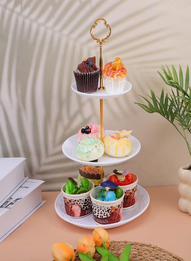 Xyembu 3 Tier Golden Tiered Fruit Dessert Serving Tray With Handle, Cake Stand Hardware, Metal Cake Stand Holder, Tiered Tray Plate Hardware Kit, Dessert Cupcake Stands for Party, Birthday, Wedding (Gold) - Image 3