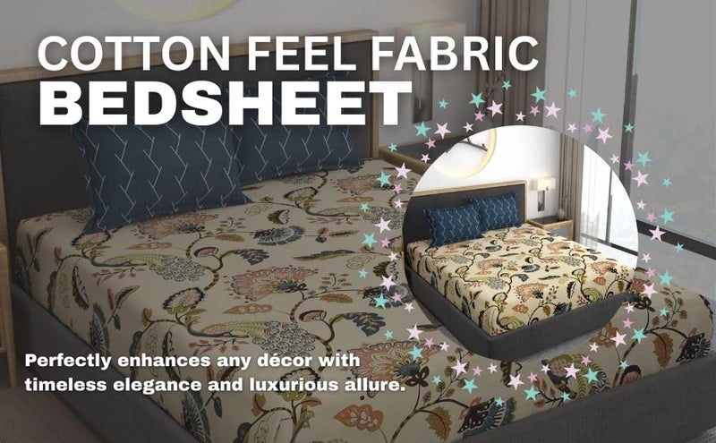 AMEYAA Cotton Feel Glace Cotton Elastic Fitted Printed King Size Double Bed Bedsheet with 2 Pillow Cover Fits Upto 8 inches Mattress,Size- 72x78x10 Inches - Image 5