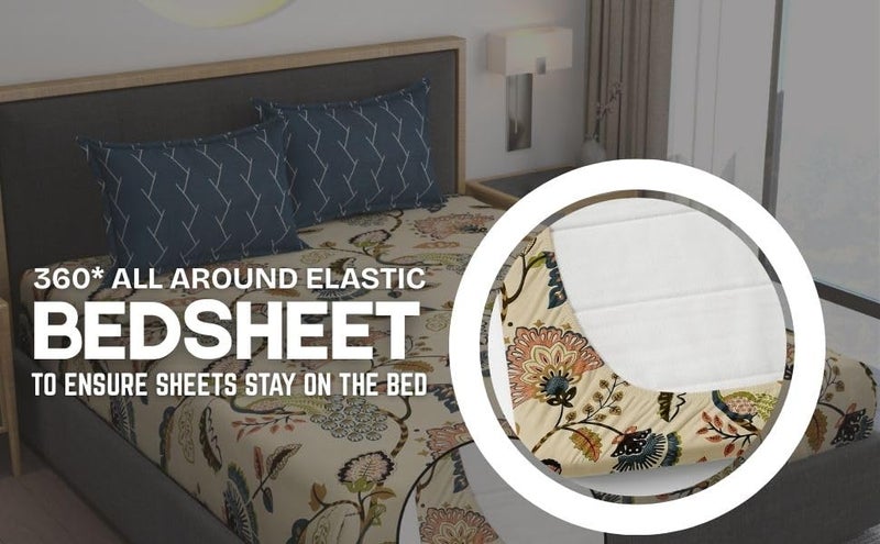 AMEYAA Cotton Feel Glace Cotton Elastic Fitted Printed King Size Double Bed Bedsheet with 2 Pillow Cover Fits Upto 8 inches Mattress,Size- 72x78x10 Inches - Image 4