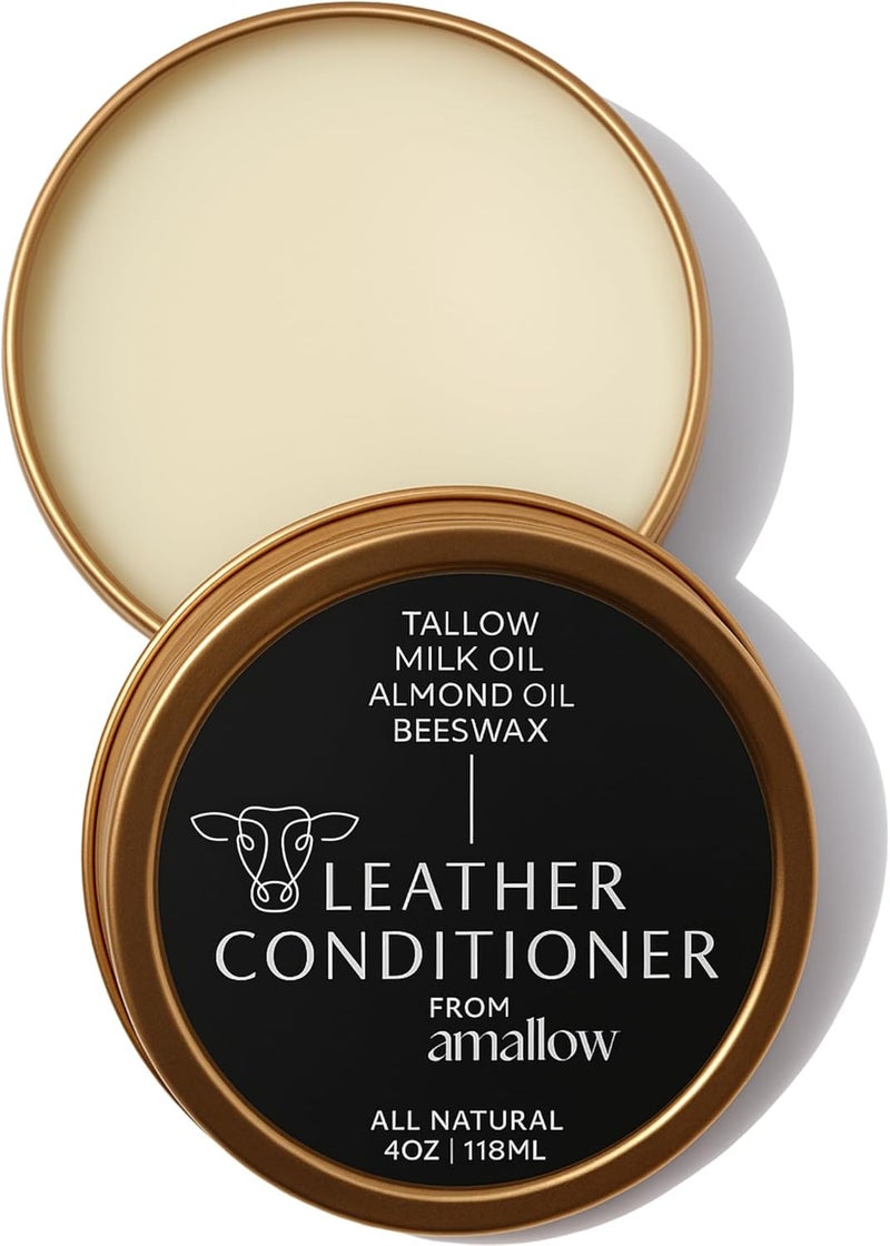 Amallow All Natural Leather Conditioner Balm - Made with Mink Oil, Tallow, & Beeswax, Protects, Softens Restores and Waterproofs Leather Shoes, Boots, Bags, Furniture (4 Oz) - Image 1