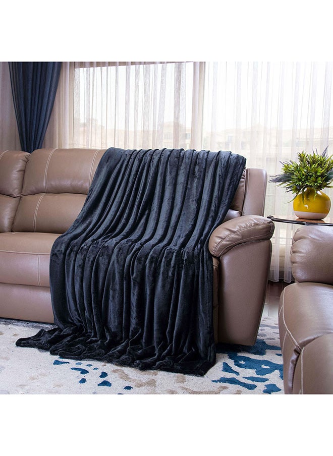 Mintra Lightweight Blanket 250 GSM Extra Soft Premium Microfiber Bed and Sofa Throw in Black - Size 220x220cm  - Image 1