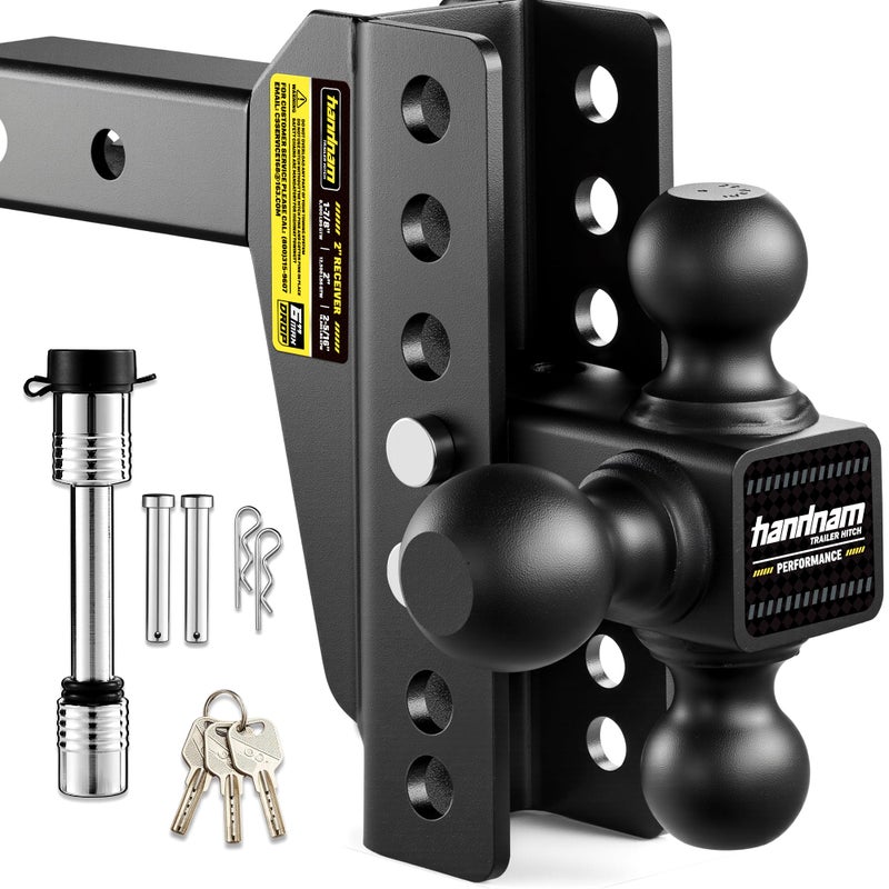 HANDNAM Drop Hitch Adjustable Trailer Hitch, Tow Hitch with 6-Inch Drop/Rise for Truck (16,500 LBS GTW), Adjustable Drop Hitch Fits 2-Inch Receiver, Trailer Hitches with Double Anti-Theft Pins Locks - Image 1