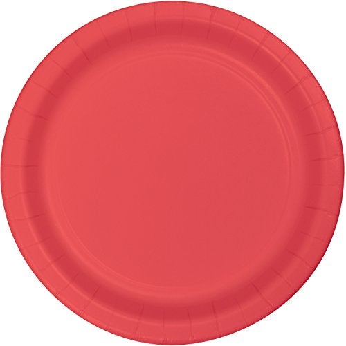 Creative Converting Touch of Color 24 Count 6.75" Lunch Plate, Coral - Image 5