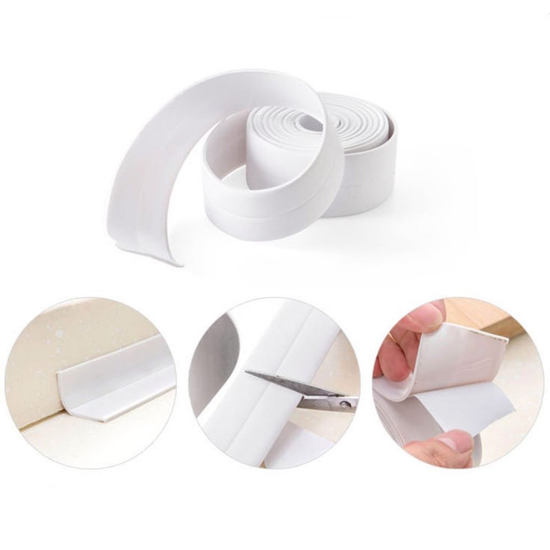 Daycount Tape Caulk Strip Seal for Toliet Bathtub, Sink, Kitchen, Wall Edge, Self Adhesive Corner Liner 126''x1.57'' (White) - Image 2