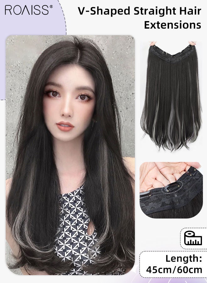 roaiss V-shaped Brown Black Hair Extensions, One-piece Micro-curl Seamless Hair Extensions with 5 Hair Clips, Light and Invisible to Increase Hair Volume Suitable for Women Girls, 45cm/60cm  - Image 1