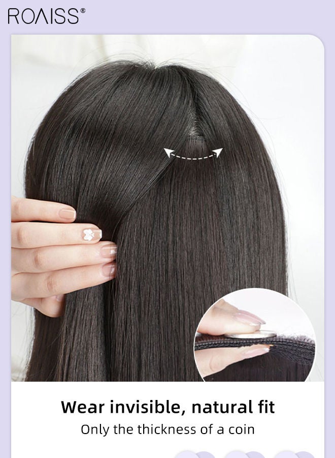 roaiss V-shaped Brown Black Hair Extensions, One-piece Micro-curl Seamless Hair Extensions with 5 Hair Clips, Light and Invisible to Increase Hair Volume Suitable for Women Girls, 45cm/60cm  - Image 5