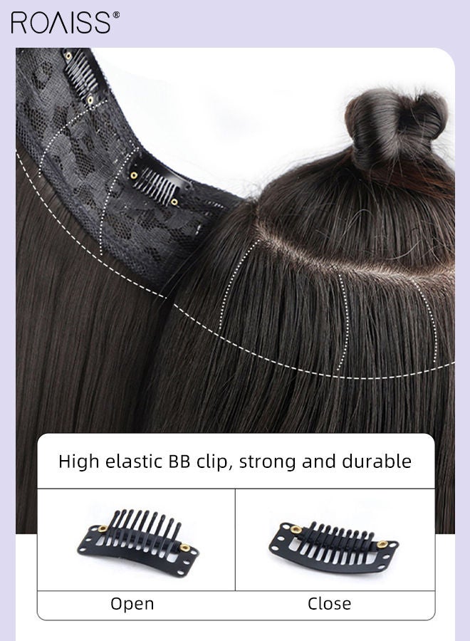 roaiss V-shaped Brown Black Hair Extensions, One-piece Micro-curl Seamless Hair Extensions with 5 Hair Clips, Light and Invisible to Increase Hair Volume Suitable for Women Girls, 45cm/60cm  - Image 4