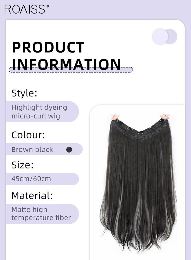 roaiss V-shaped Brown Black Hair Extensions, One-piece Micro-curl Seamless Hair Extensions with 5 Hair Clips, Light and Invisible to Increase Hair Volume Suitable for Women Girls, 45cm/60cm  - Image 3