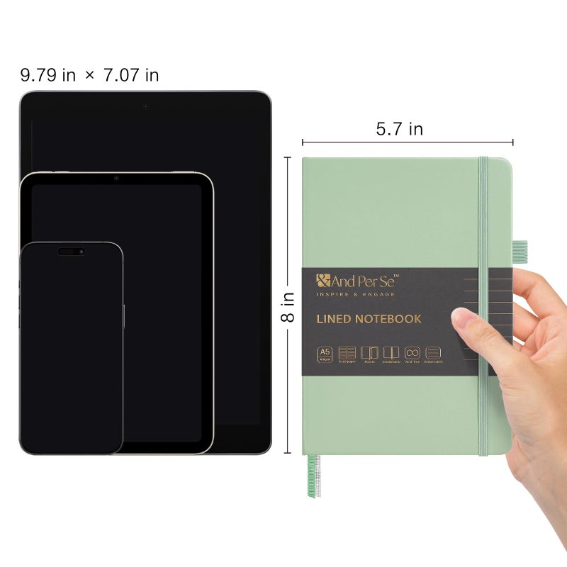 &And Per Se ⩓ Per Se Lined Journal Notebook, 160 Pages, A5 5.7 x 8 inches College Ruled Thick Paper Notebook Journals for Writing, Hardcover Notebooks for Women Men Office School (1 Pack, Light Green) - Image 2