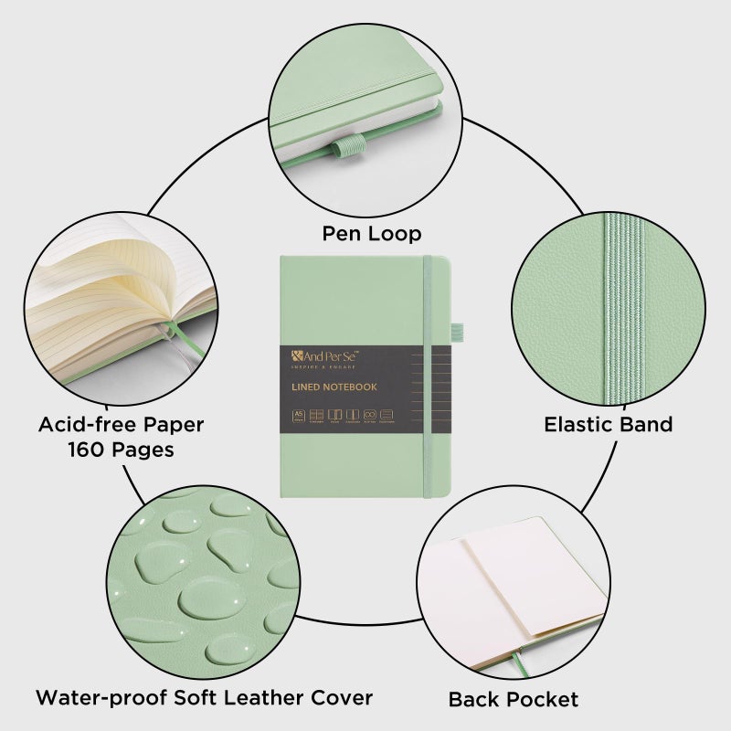&And Per Se ⩓ Per Se Lined Journal Notebook, 160 Pages, A5 5.7 x 8 inches College Ruled Thick Paper Notebook Journals for Writing, Hardcover Notebooks for Women Men Office School (1 Pack, Light Green) - Image 4