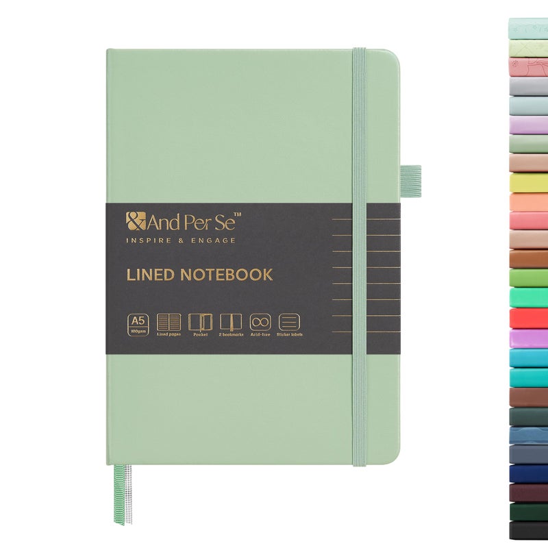 &And Per Se ⩓ Per Se Lined Journal Notebook, 160 Pages, A5 5.7 x 8 inches College Ruled Thick Paper Notebook Journals for Writing, Hardcover Notebooks for Women Men Office School (1 Pack, Light Green) - Image 1