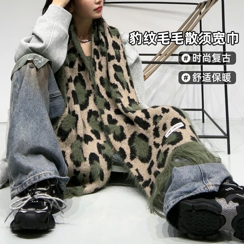Leopard Wool Scarf Women'S High-End Cashmere Shawl South Korea Spice Girl Style Tassel Thickened Warm Neck - Image 3