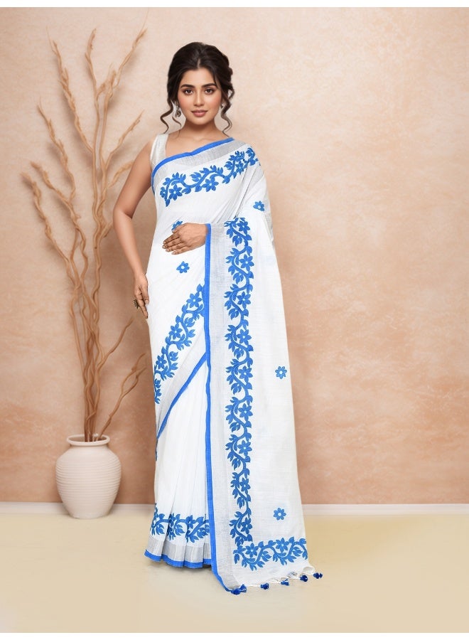 Jhambthreads Women  Cotton Applic Saree with Blouse Pcs - Image 1