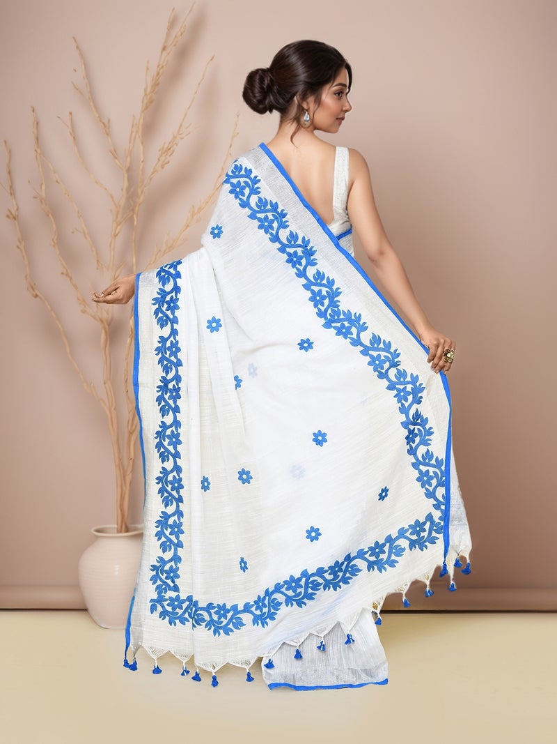 Jhambthreads Women  Cotton Applic Saree with Blouse Pcs - Image 3