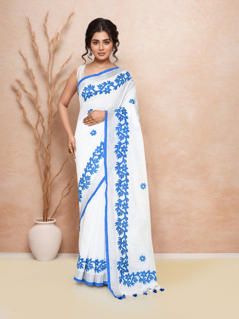 Jhambthreads Women  Cotton Applic Saree with Blouse Pcs - Image 2