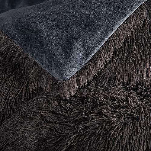 chovy Faux Fur Plush Gray Comforter Sets Twin/Full Size - Ultra Soft Shaggy Flannel Velvet Fluffy Fuzzy 3PC Bedding Set （Comforter x 1 Pillowcases x 2） - Image 5