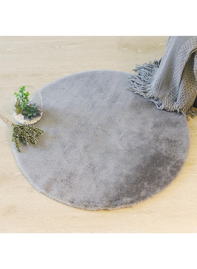 atmosphera Fur Effect Elegant Design Soft Round Area Rug Grey 80 cm 172421B - Image 4