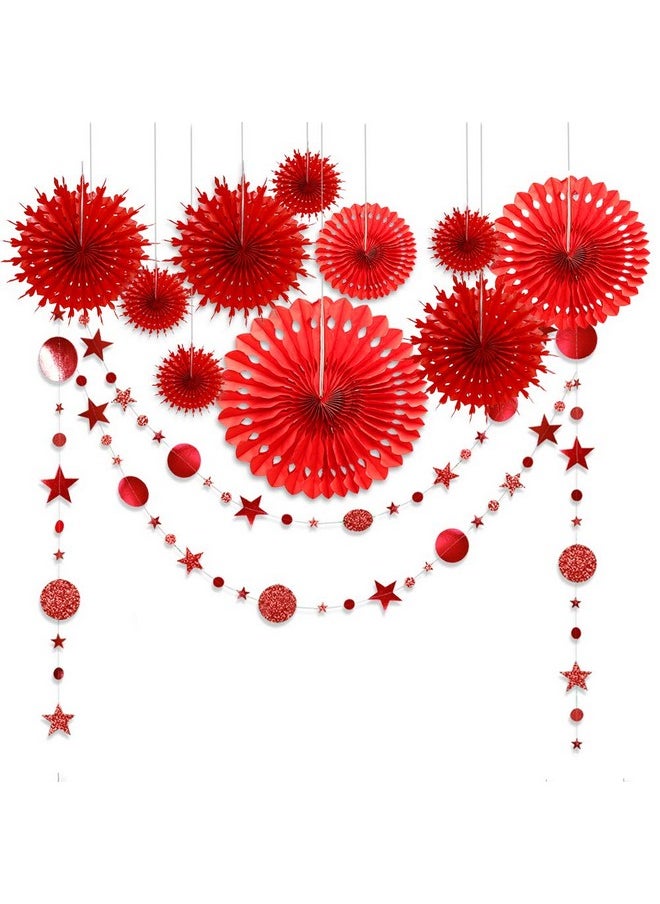 Decor365 Decor365 Red Party Decorations Chinese New Year Tissue Pompom Paper Fan Hanging Decor Birthday Party Garland Glitter Circle Dots Garland Steamer Banner Backdrop for Girls Wedding Valentines Day  - Image 1