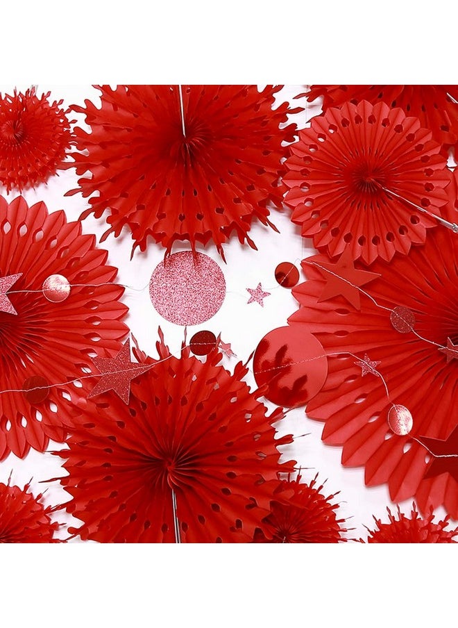 Decor365 Decor365 Red Party Decorations Chinese New Year Tissue Pompom Paper Fan Hanging Decor Birthday Party Garland Glitter Circle Dots Garland Steamer Banner Backdrop for Girls Wedding Valentines Day  - Image 2