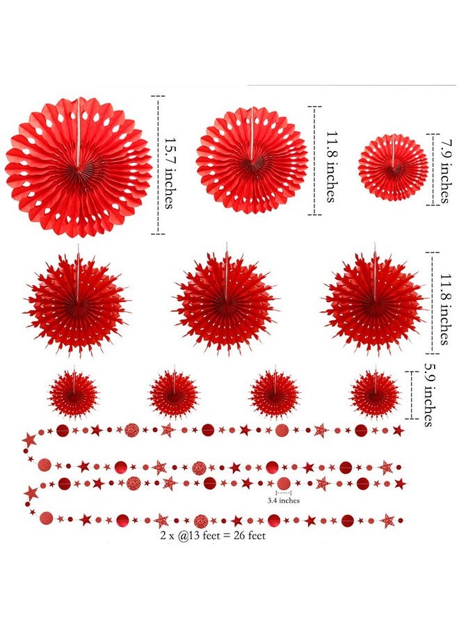 Decor365 Decor365 Red Party Decorations Chinese New Year Tissue Pompom Paper Fan Hanging Decor Birthday Party Garland Glitter Circle Dots Garland Steamer Banner Backdrop for Girls Wedding Valentines Day  - Image 4
