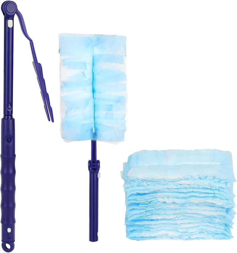 JEBBLAS Disposable Blue Duster Including 1 Long Handle, 1 Short Handle and 20 Duster Refills, Electrostatic Duster Kit, Heavy Duty Extender Handle Starter Kit - Image 1