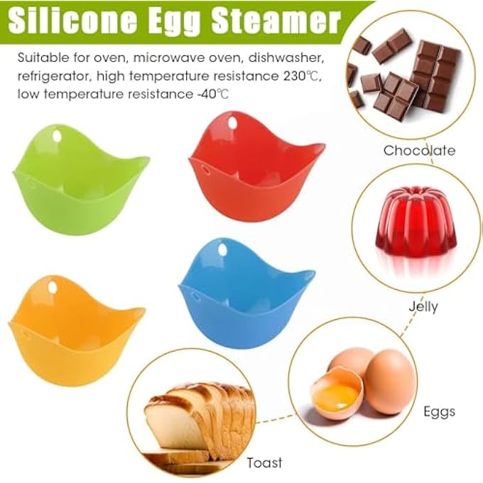 إكسفور 4 عبوات من سيليكون لصائد البيض للقلاية الهوائية، فرن على الموقد، أكواب بيض غير لاصقة قابلة لإعادة الاستخدام خالية من BPA لوجبة إفطار صحية، سهلة التنظيف، مثالية للبيض على البخار، أو للسلخ أو الخبز - Image 4