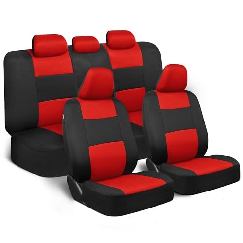 BDK PolyPro Car Seat Covers Full Set in Red on Black Front and Rear Split Bench Seat Covers Easy to Install Accessories for Auto Trucks Van SUV - Image 1
