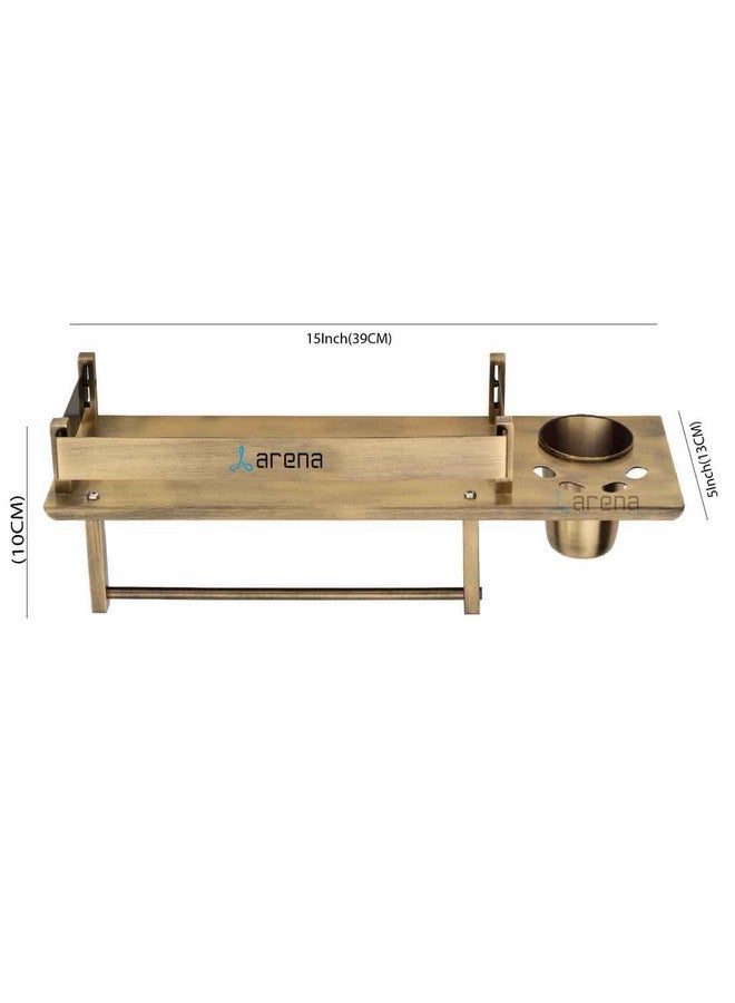 Arena Antique Brass Finish 3 in-1 Bathroom Shelf, Wall Mounted Bathroom Stand, Tumbler, Toothbrush & Napkin Holder Stand, Bathroom Accessories Holder, Bathroom Organiser Stainless Steel - Image 3