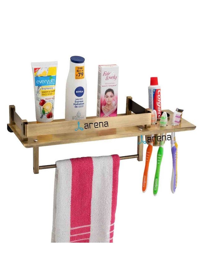 Arena Antique Brass Finish 3 in-1 Bathroom Shelf, Wall Mounted Bathroom Stand, Tumbler, Toothbrush & Napkin Holder Stand, Bathroom Accessories Holder, Bathroom Organiser Stainless Steel - Image 1