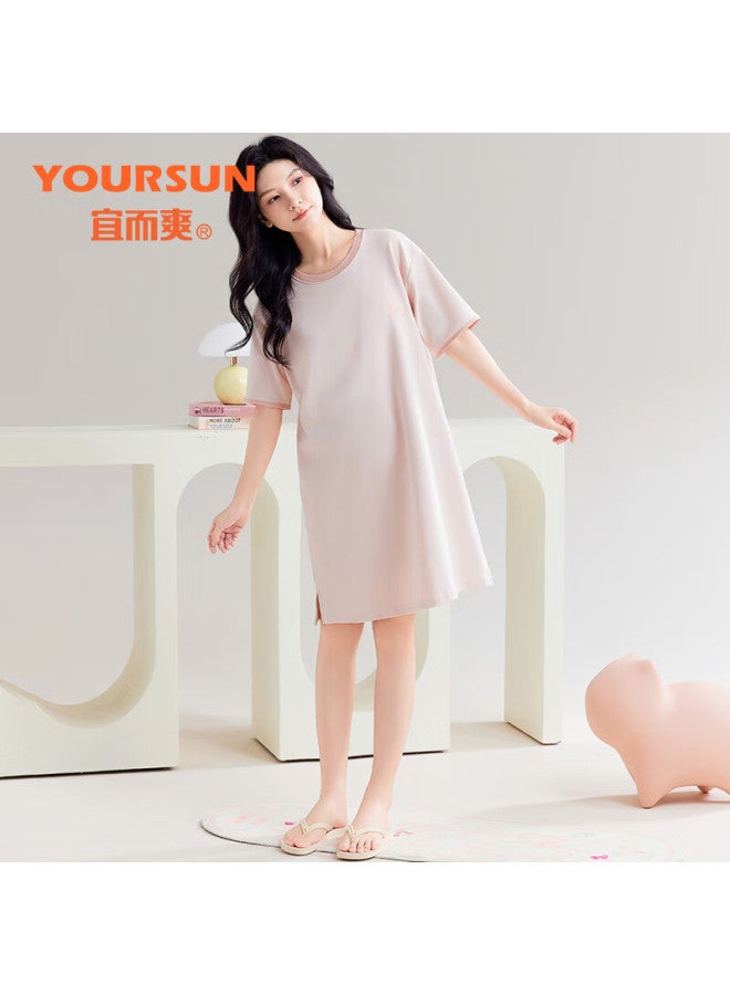 Your Sun Comfortable And Refreshing Cotton Sleep Dress With Chest Pad For Women, Short Sleeve Simple Loose Round Neck Ladies' Nightgown For Spring And Summer Home Wear - Image 4
