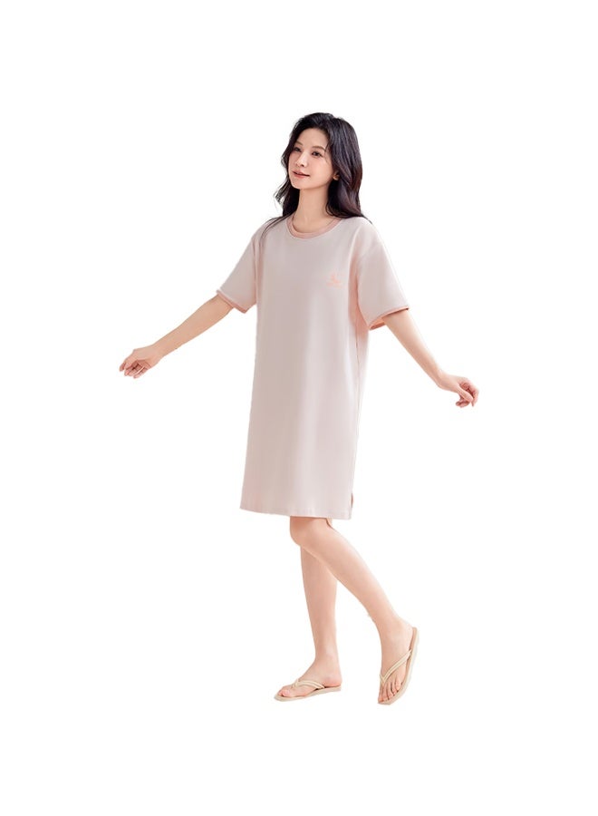 Your Sun Comfortable And Refreshing Cotton Sleep Dress With Chest Pad For Women, Short Sleeve Simple Loose Round Neck Ladies' Nightgown For Spring And Summer Home Wear - Image 5