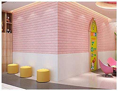 Barebeauty Wall Stickers Wallpaper PE Foam Brick Design DIY Decal (70x 77 cm 5.8 sq.ft. Each Sheet) 3D Frames PVC DIY Self Adhesive (White) (Pink, 30) - Image 3