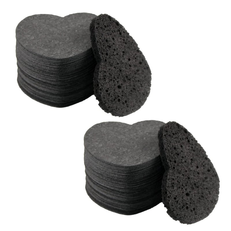 100Count Compressed Facial Sponges for Estheticians Heart Shape Natural Cellulose Sponge Professional Cosmetic Spa Sponges for Face Cleansing Massage Pore Exfoliating Mask Makeup Removal Black