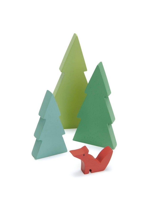 Tender Leaf Toys Tender Leaf Toys - Fir Tops - Set of Three Wooden Fir Trees and a Fox for Kids Train Accessories - Imaginative and Pretend Play for Kids Age 3+  - Image 1