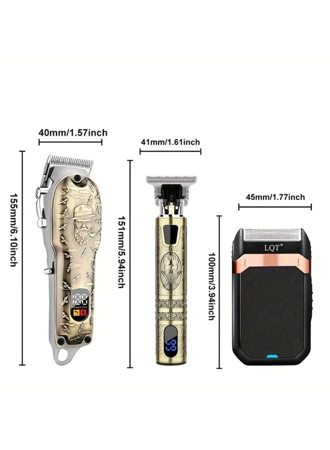 LQT300 مجموعة تقليم لحية من أنابيب البرونز المعدنية قابلة لإعادة الشحن عبر USB 2000 مللي أمبير منخفضة الضوضاء بشاشة رقمية - Image 3