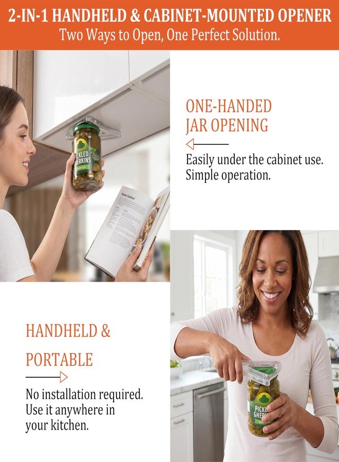 Uinxan Jar Opener for Weak Hands & Seniors, 2-in-1 Under the Cabinet & Handheld Lid Opener, Easy Bottle Cap Opening, Magnetic Storage,304 Stainless Steel Kitchen Tool, Gift for Anyone(Transparent) - Image 2