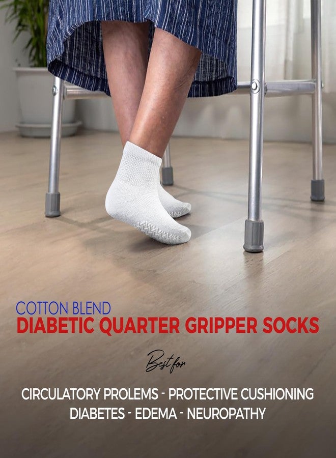 Diamond Star Diabetic Socks for Men, Women, Cushioned Quarter Cotton Socks with Non-Binding, Loose Top Therapeutic Cotton Gripper. (US, Numeric, 9, 11, Regular, Regular, 3 Pairs White) - Image 2