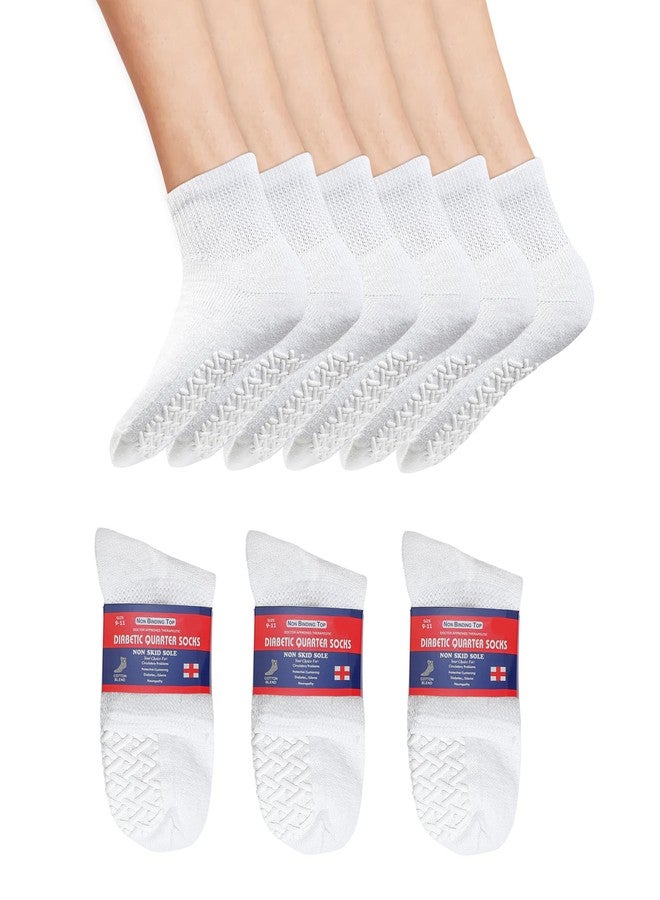 Diamond Star Diabetic Socks for Men, Women, Cushioned Quarter Cotton Socks with Non-Binding, Loose Top Therapeutic Cotton Gripper. (US, Numeric, 9, 11, Regular, Regular, 3 Pairs White) - Image 1