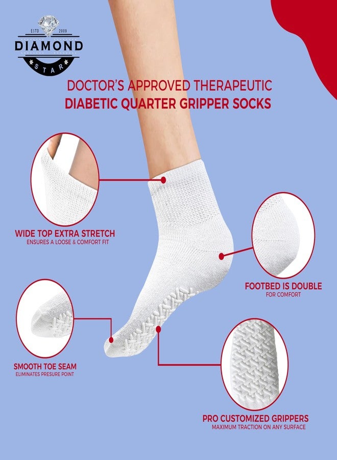 Diamond Star Diabetic Socks for Men, Women, Cushioned Quarter Cotton Socks with Non-Binding, Loose Top Therapeutic Cotton Gripper. (US, Numeric, 9, 11, Regular, Regular, 3 Pairs White) - Image 3